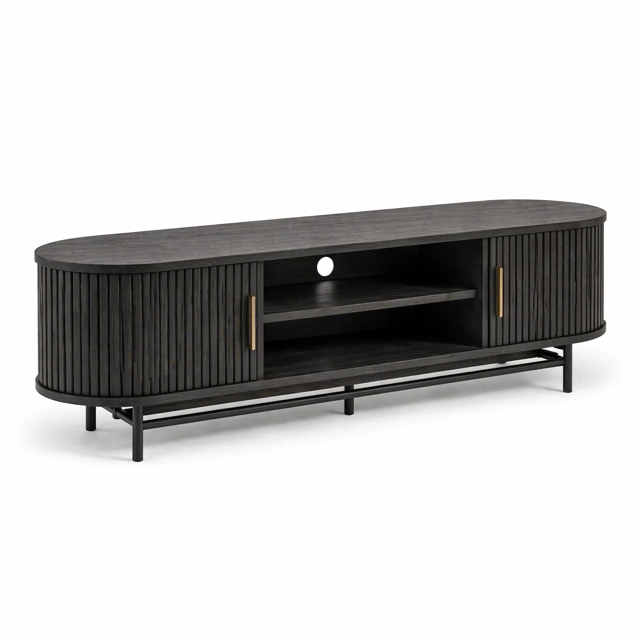 Mueble TV moderno negro con puertas acanaladas-merulyn